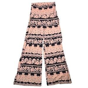 2B Together Womens Peach Black Damask Floral‎ Wide Leg Palazzo Pants Made in LA
